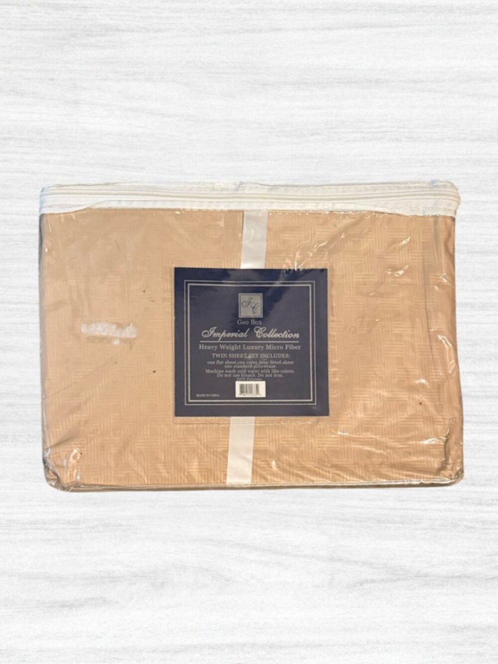 Geo Box Imperial Collection 90s Beige Twin Microfiber Deep Pocket Sheet Set NEW
